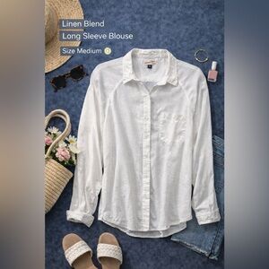 Universal Thread White Linen Blend Button-Down Shirt – Size Medium